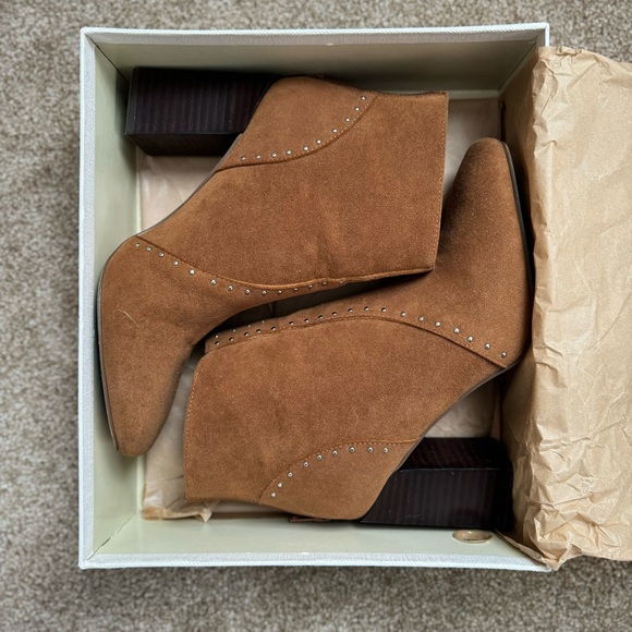 Tan Suede Heeled Booties - Picture 3 of 6